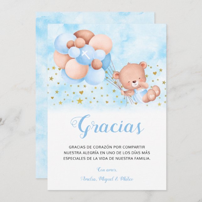 Tarjeta de Gracias Bautizo Español Cartões de agra (Frente/Verso)