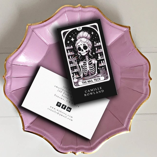 Tarot Nail Technician Black White Cartão de visita (Criador carregado)