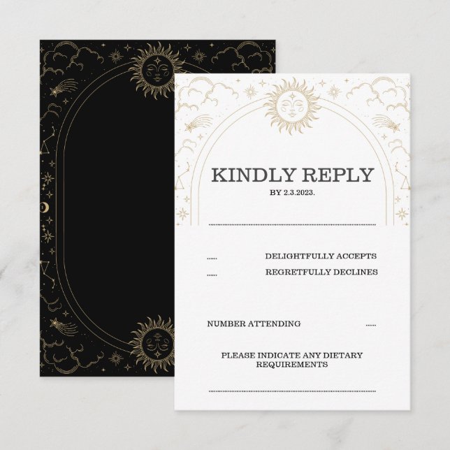 Tarot RSVP Sun Moon Stars Dourada Vintage Card (Frente/Verso)