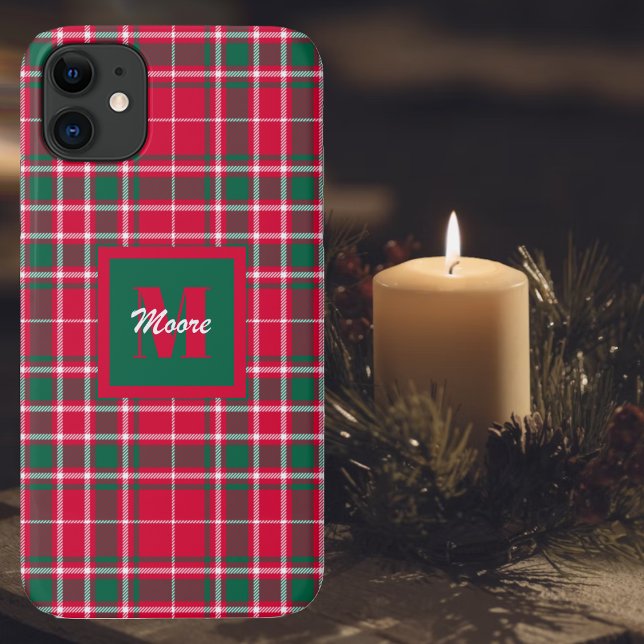 Tartan - Capa de telefone branca verde-vermelha e  (Christmas Tartan in red, green and off white - Casemate Phone Case)