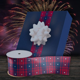 Tartan - Patriótico - Estrelas Brancas Azuis Verme