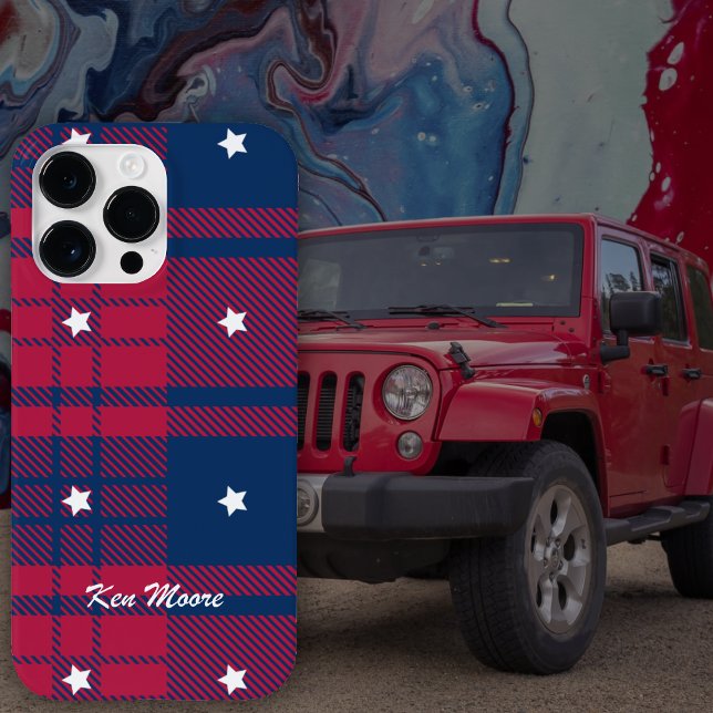 Tartan - Patriótico - Estrelas Brancas Azuis Verme (1-Tartan - Patriotic - Red Blue White Stars Case-Mate iPhone Case by Leapfroglisics Shop)