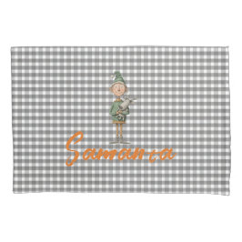 Tartan plaid christmas elf reideer grey white name