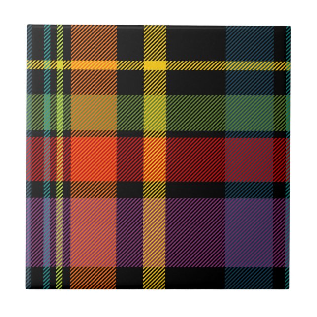 Tartan preto, vermelho, amarelo, verde e roxo (Frente)