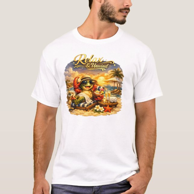 Tartaruga Alegre de Férias Tropicais Camiseta Bási (Frente)