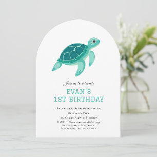 Tartaruga Azul Sob o convite para primeiros aniver