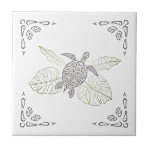 Tartaruga Cinza E Ornamento Tropical