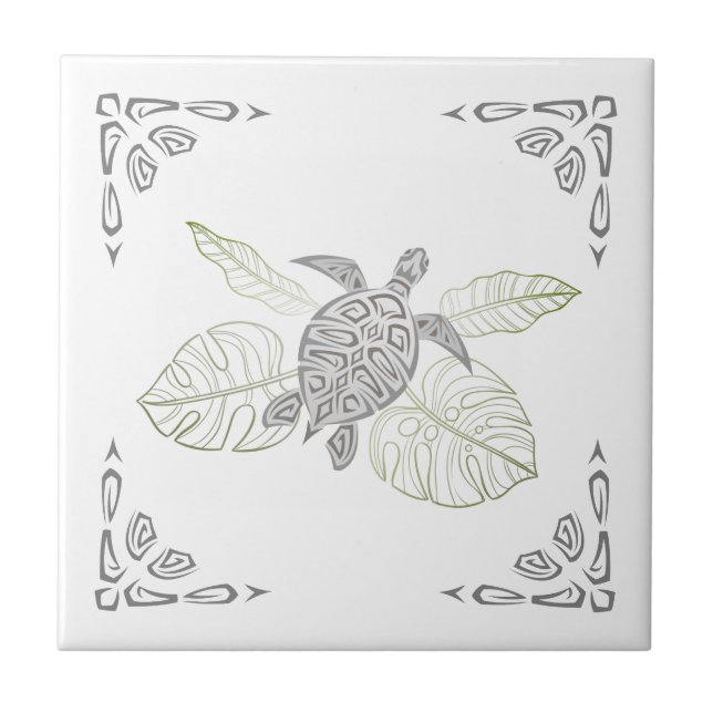 Tartaruga Cinza E Ornamento Tropical (Frente)
