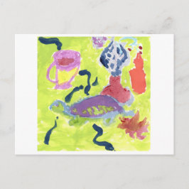 Tartaruga com um cartão postal de chá