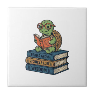 Tartaruga Cute Lendo em Livros Vetor Vintage_1