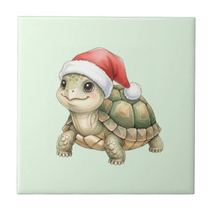 Tartaruga de Natal com Chapéu de Papai Noel aquare