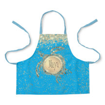 Tartaruga Dourada brilhante sobre Apron Azul