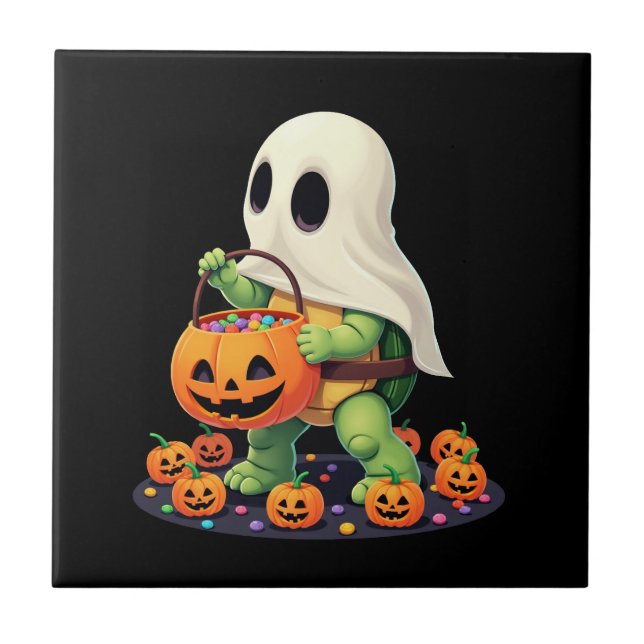 Tartaruga Fantasma de Halloween Adorável com Doce  (Frente)