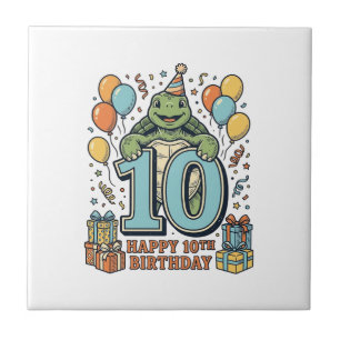 Tartaruga Fofa Aniversário de 10 anos Design de Fe