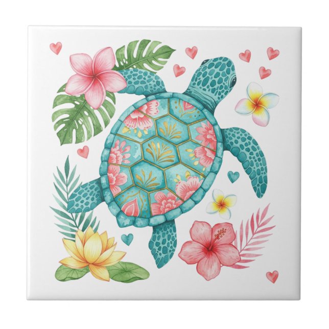 Tartaruga marinha e flores tropicais (Frente)