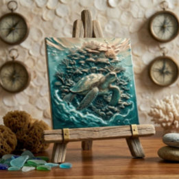 Tartaruga Marinha Recife de Coral 3D Falso Metal C