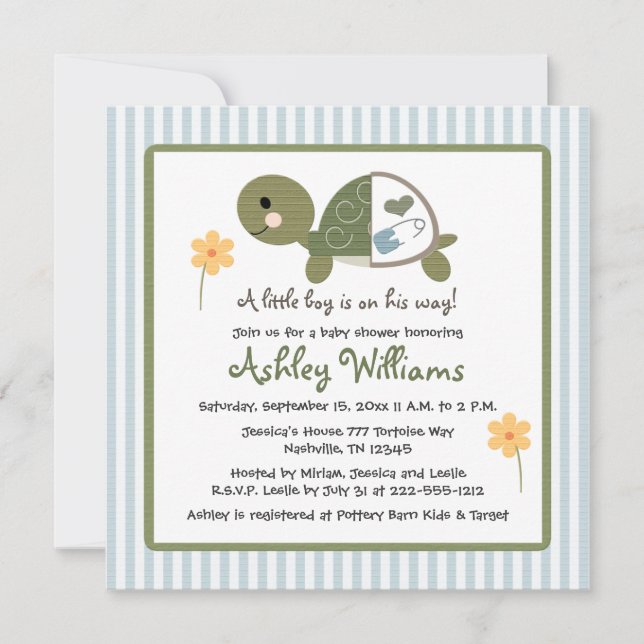 Tartaruga nos convites do chá de fraldas das (Frente)