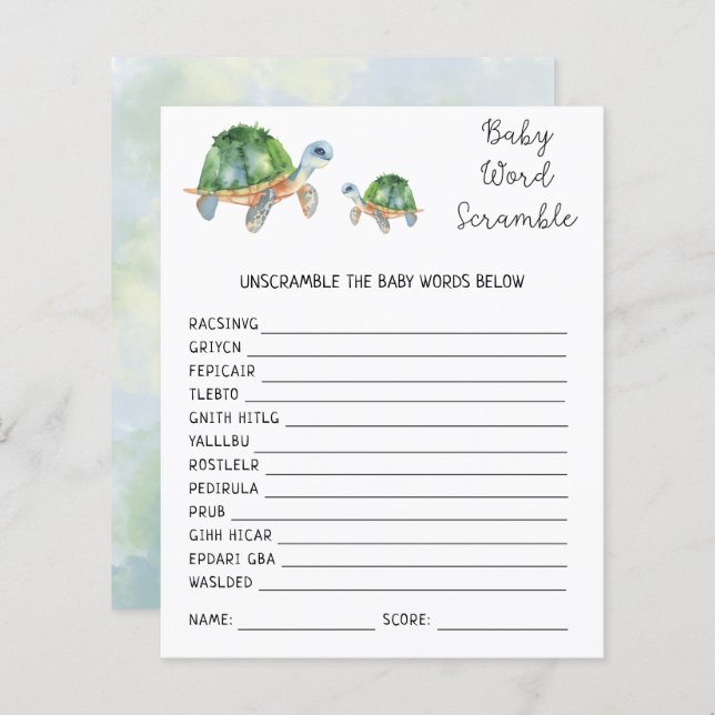 Tartarugas - Bolsa de Palavras Bebê | Jogo Chá de  (Frente/Verso)