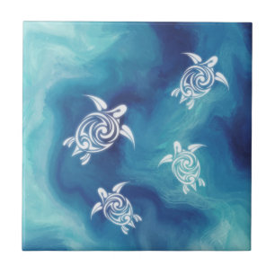 Tartarugas Brancas Água do Oceano Azul Aquarela Co