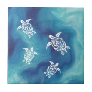 Tartarugas Brancas Água Oceânica Azul Aquarela Cos