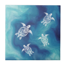 Tartarugas Brancas Água Oceânica Azul Aquarela Cos