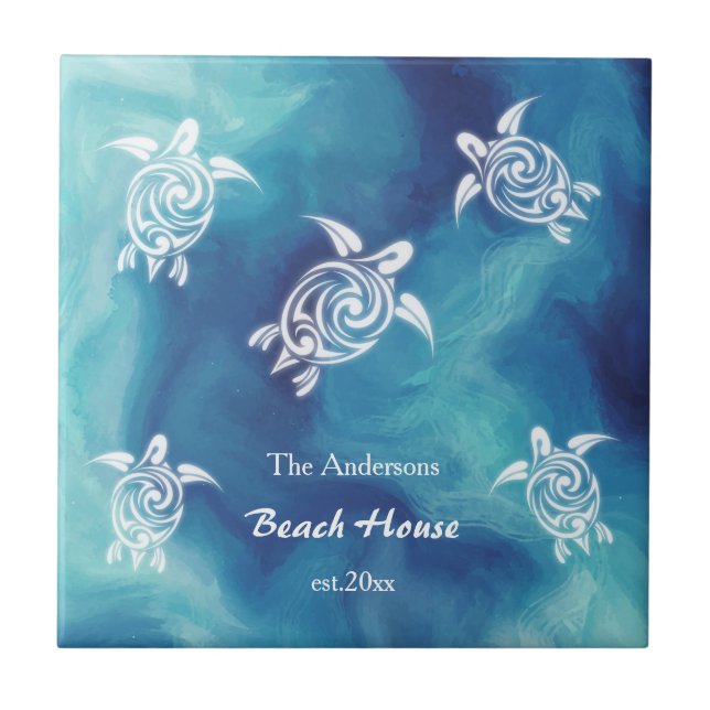 Tartarugas brancas azul Oceano Aquarela Texto Cost (Frente)