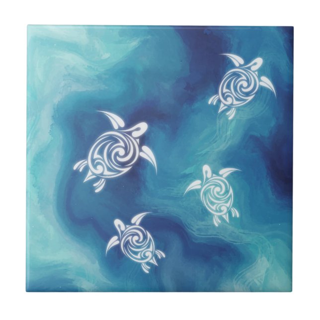 Tartarugas brancas Blue Ocean Watercolor Coaster (Frente)
