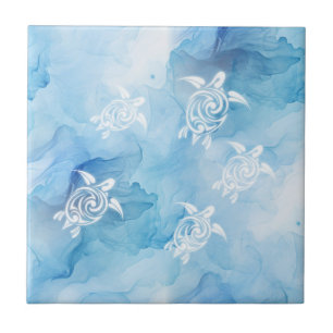 Tartarugas brancas Blue Watercolor Coaster