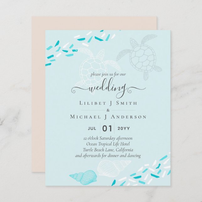 Tartarugas do mar BAIXO de Coral de Casamento (Frente/Verso)