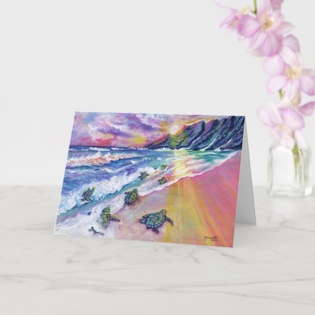 Tartarugas do Mar Bebê no Cartão Beach Kauai Hawai (Orquídea)