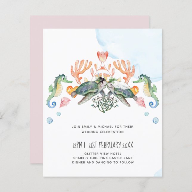 Tartarugas do mar do ORÇAMENTO Noiva e noiva (Frente/Verso)