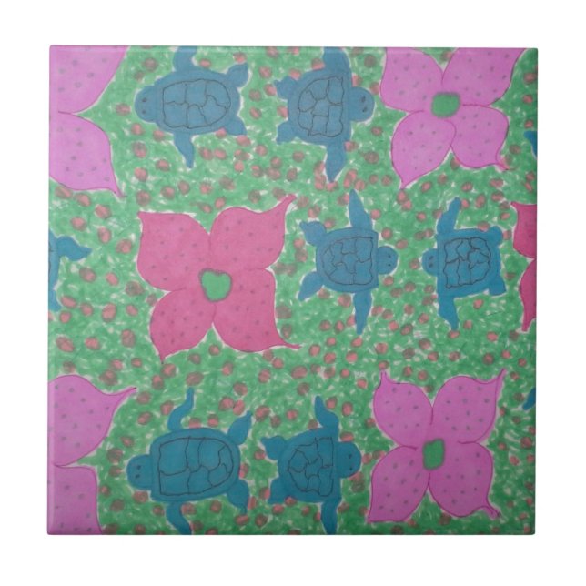 Tartarugas marinhas e Flores Arte Tropical (Frente)