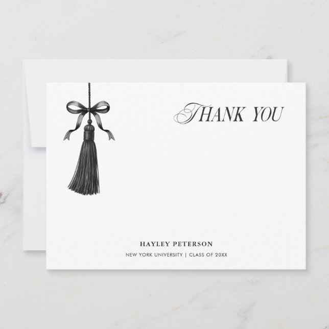 Tassel Black Bow Graduation Party Thank You Note (Frente)