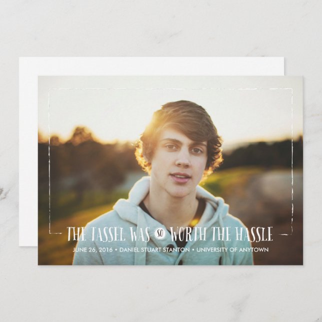 Tassel vale Hassle no Anúncio do Formando Branco (Frente/Verso)