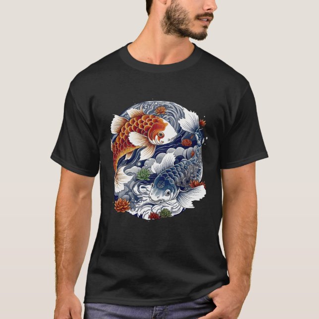 Tatuagem Asiática | Peixe Koi Japonês | Camisetas (Frente)