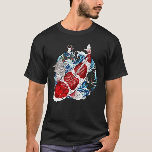 Tatuagem Asiática | Peixe Koi Japonês | Camisetas (Frente)
