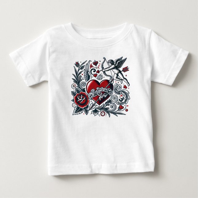 Tatuagem Clássica Amor: Design de Camisa T Cupida  (Frente)