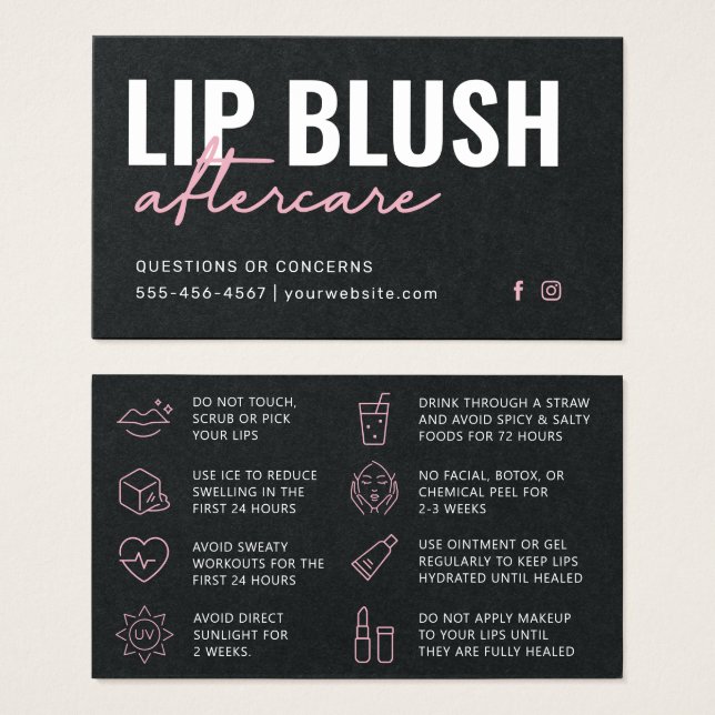 Tatuagem de Blush de Lip Preto e Rosa Premium (Frente & Verso)