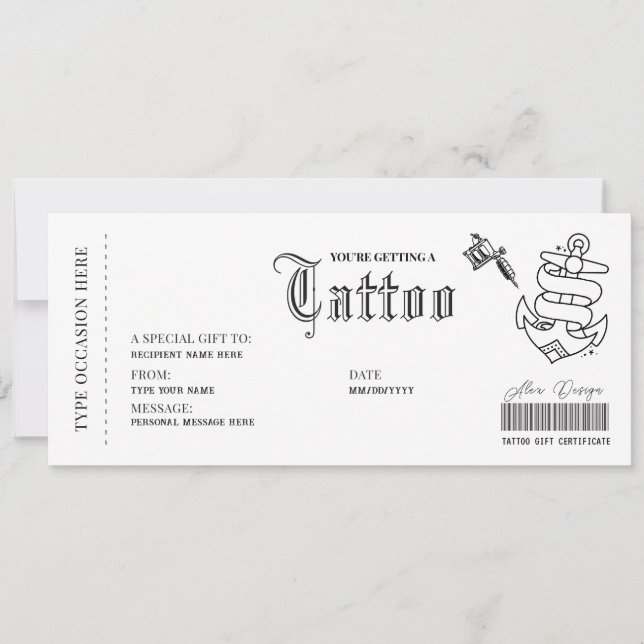 Tatuagem Simples Cartão de Presente Voucher de Tat (Frente)