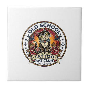 Tatuagem Velha Escola Gato Gatinho Fofo Design - V