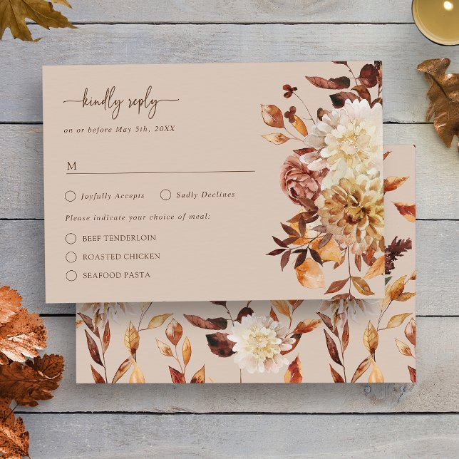 Taupe Autumn Rustic Deixa RSVP Card (Taupe Autumn Rustic Leaves Floral RSVP Enclosure Card by Painted Paperie
)