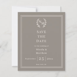 Taupe Ivory grinalda monograma casamento Save the