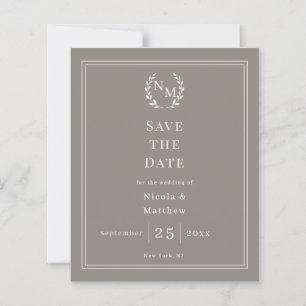 Taupe Ivory grinalda monograma casamento Save the
