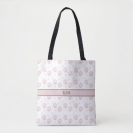 Taupe & Pink Paw Print Tote Bag – Personalized