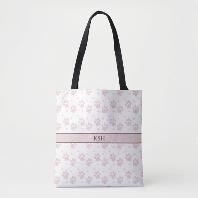 Taupe & Pink Paw Print Tote Bag – Personalized (Frente)