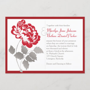 Taupe, Red Peony sobre Convite para Casamento Bran