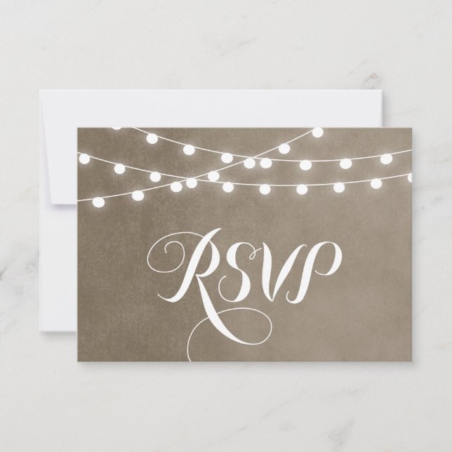 Taupe String Lights Weding RSVP Card (Frente)