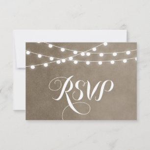 Taupe String Lights Weding RSVP Card