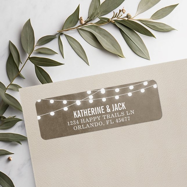 Taupe String Luzes Endereço de Casamento Etiquetas (Criador carregado)