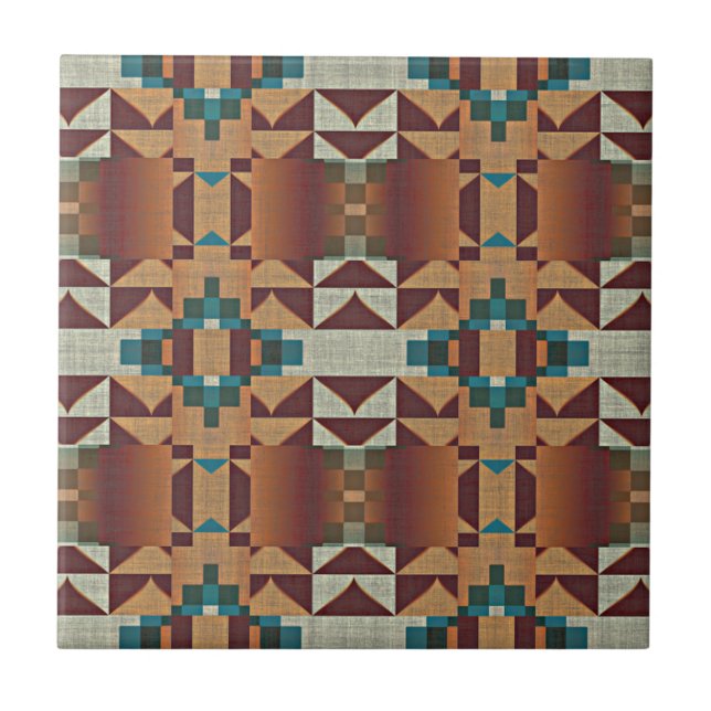 Taupe Terracotta Teal Blue Etnic Tribe Art (Frente)